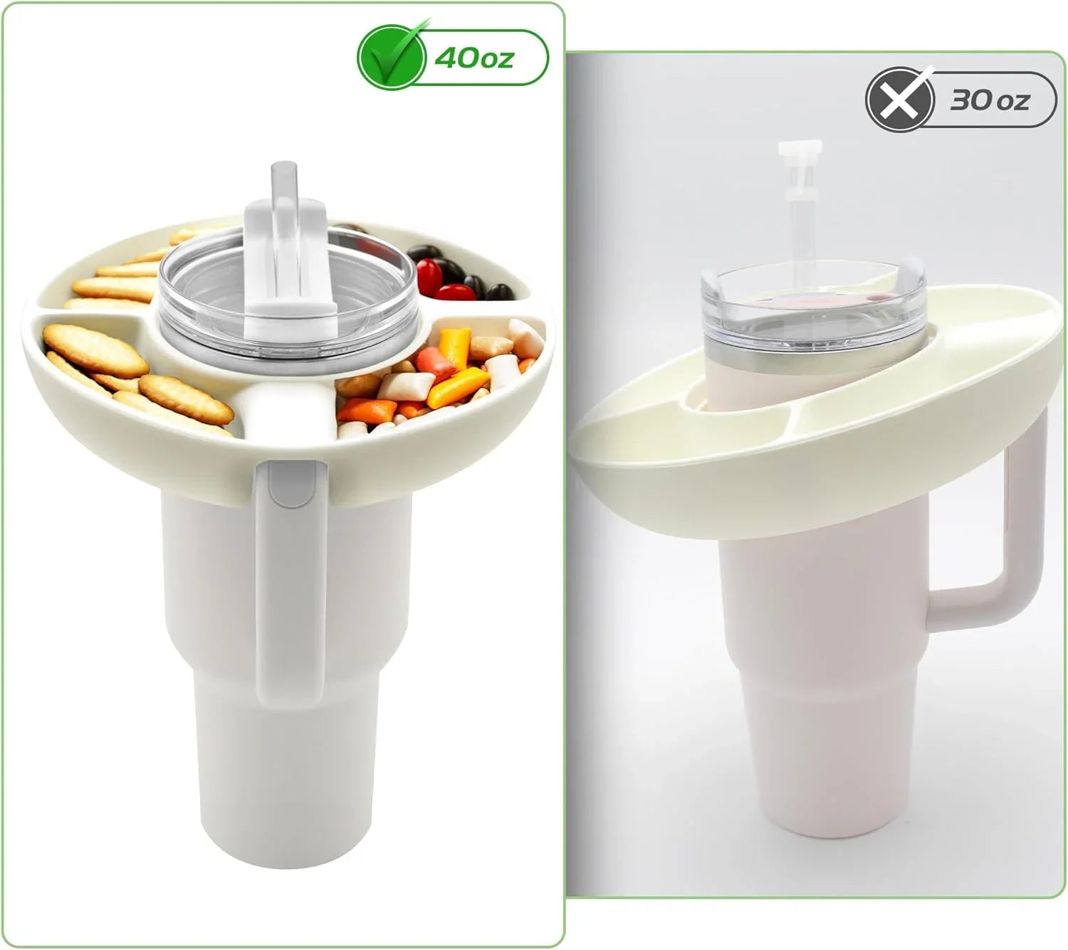 Snack Bowl for Stanley Cup - Silicone Snack Tray for 40oz Tumbler with Handle